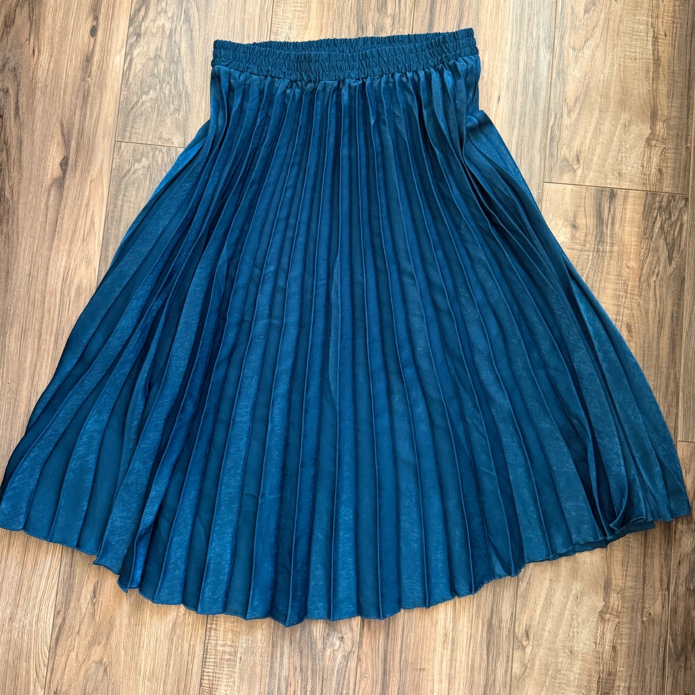 Max Studio Teal Pleated Skater Skirt